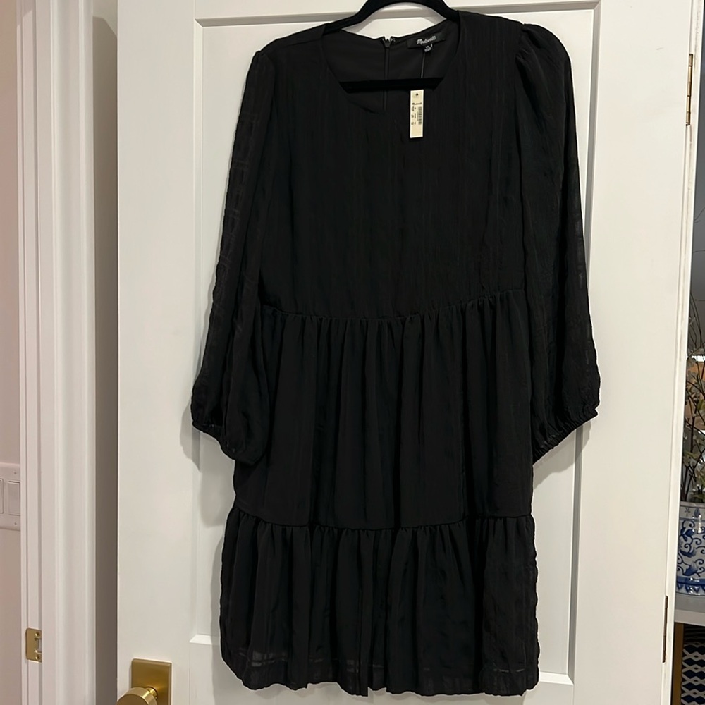 Madewell Puff-Sleeve Ruffle Hem Mini Dress